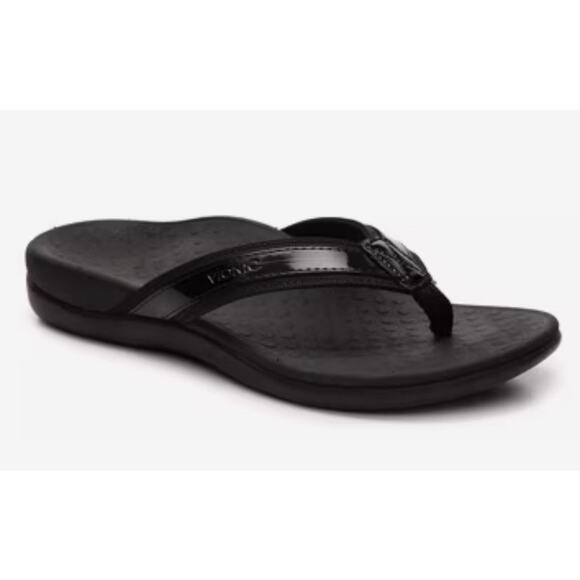 Vionic women’s Tide II Flip Flop black patent sandals size 9 - Picture 1 of 4